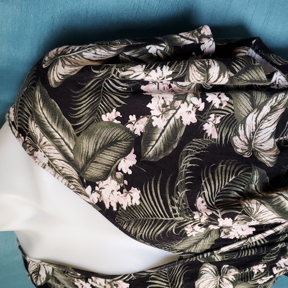 Tropical floral romper with tassles pink flower palm fronds and ferns - Picture 5 of 15